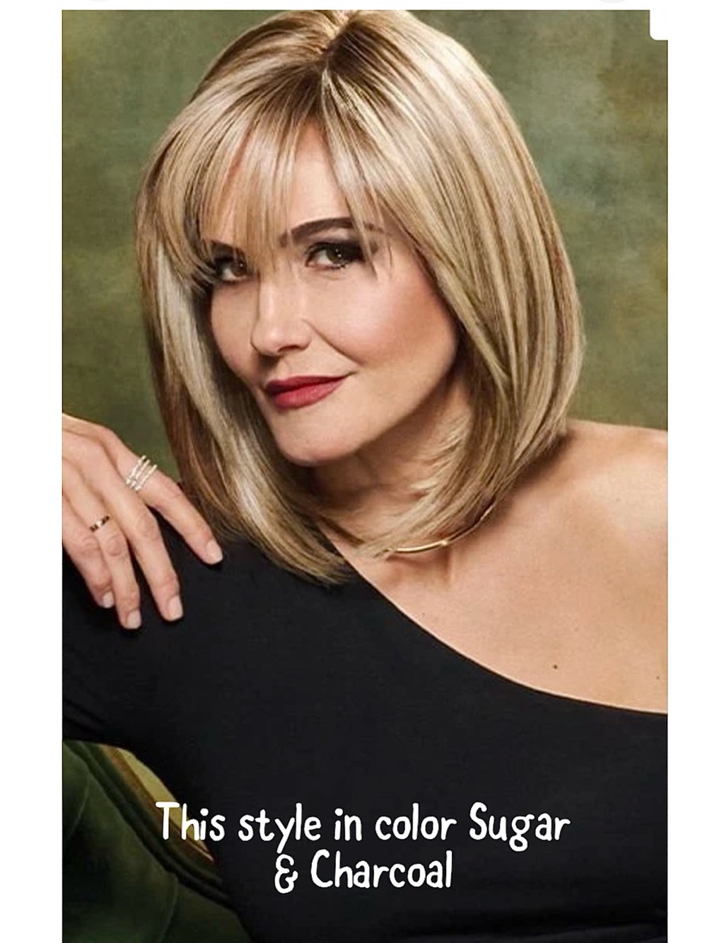 Straight To Camera Raquel Welch bob wig w/ bangs color sugar & charcoal